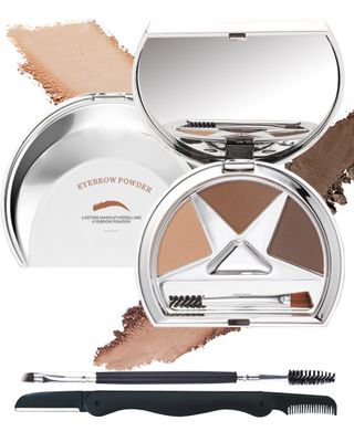 Eyebrow Powder Kit-3 Colors Longlasting Waterproof Eye Brow Powder Palette,Tinted Brow Powder Light Medium Dark Brown Brow Filler, Christmas Makeup Gift for Women,With Brow Tool-Set 01