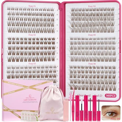 Lash Clusters Kit with Bond and Seal Brown Lash Clusters For Mature Eyes Lash Extension Kit with Eyelid Wipes Brush Eyelash Extension Kit with Drawstring Bag Mocha Mousse lashes Gift Set For Women