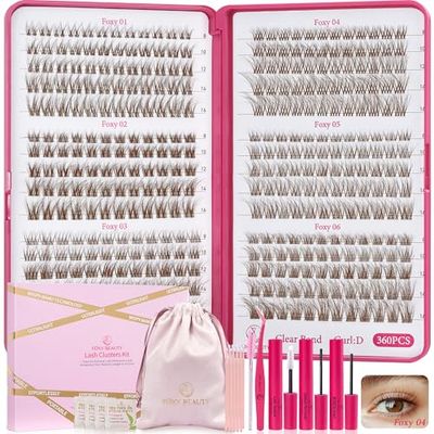Lash Clusters Kit with Bond and Seal Brown Lash Clusters For Mature Eyes Lash Extension Kit with Eyelid Wipes Brush Eyelash Extension Kit with Drawstring Bag Mocha Mousse lashes Gift Set For Women