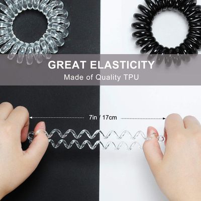 TailaiMei 30 Pcs Spiral Hair Ties, No Crease Coil Hair Ties, Phone Cord Hair Ties for Thick Hair - Women Ponytail Holder Elastics(Black&amp;Transparent)