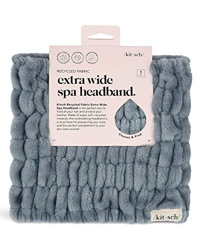 Kitsch Spa Extra Wide Facial Headband - Multipurpose Skincare Spa Headband for Washing Face - Makeup Headband &amp; Skincare Headband for Women - Hair Band Ideal for Face Wash (Misty Blue)