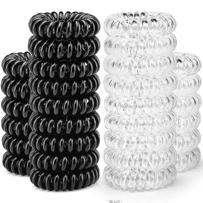 TailaiMei 30 Pcs Spiral Hair Ties, No Crease Coil Hair Ties, Phone Cord Hair Ties for Thick Hair - Women Ponytail Holder Elastics(Black&amp;Transparent)