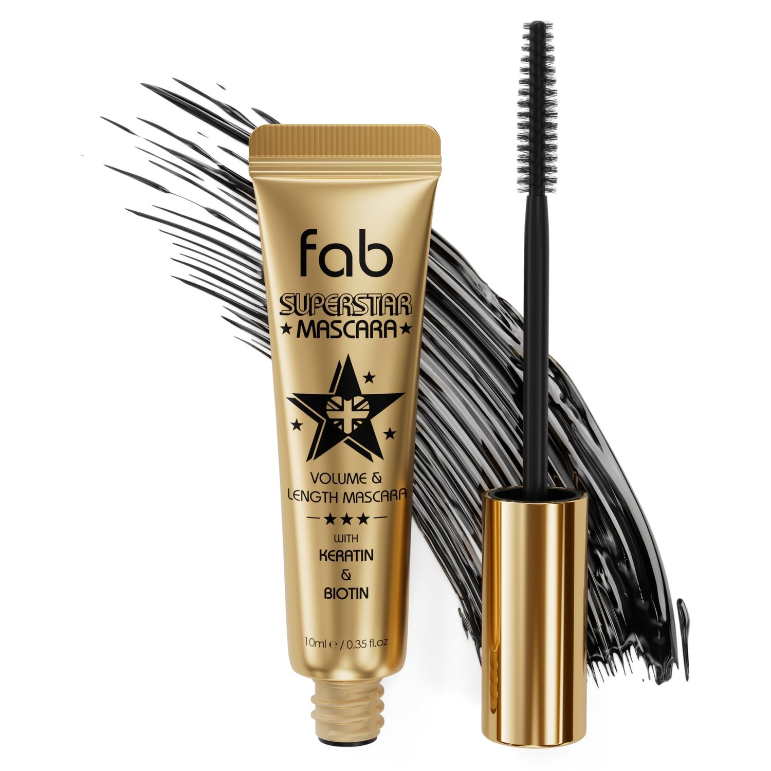 Fab Superstar Mascara Waterproof Volumizing High Lash Lift Beauty Mascara Black Liquid Mascara for Bold Volume and Length - Infused with Keratin and Biotin for Longer, Better Defining Lashes - 10ml