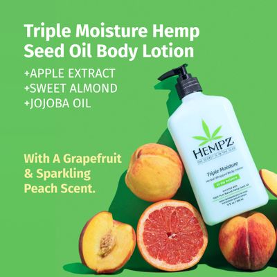 HEMPZ Triple Moisture Body Moisturizer, 17 Oz - Hydrating Lotion Rich with Minerals, Vitamin C, & Hempseed Oil to Nourish & Repair Extremely Dry or Sensitive Skin for Body