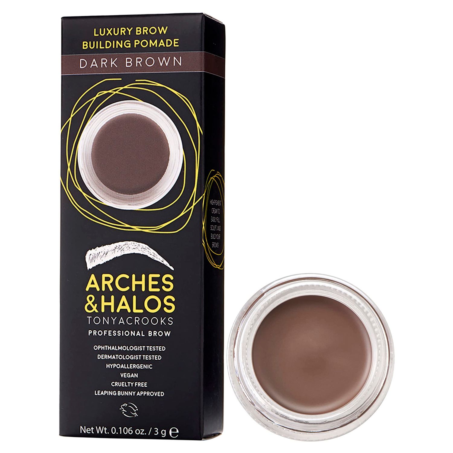 Arches &amp; Halos Luxury Brow Building Pomade - Dark Brown - Tinting Brow Definer for Sculpting and Shaping Eyebrows - Soft, Smudge-Proof, Silky Texture - Lightweight Cream and Gel Blend - 0.016 oz