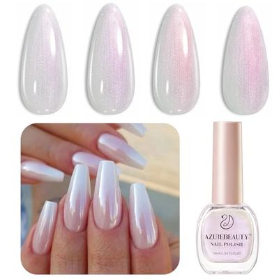 AZUREBEAUTY Vegan Glitter Pearl Nail Polish,Shine White Quick Dry, Natural Lustrous Enamel for DIY Manicure &amp; Pedicure