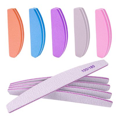 Nail File and Buffer (10 Pcs), Buffer Block Nail Files Double Sided 100180 Grit for Acrylic and Natural Nails, fingernail Emery Board Buffing Blocks Manicure Set Nail Care kit Tool Halfmoon Arc
