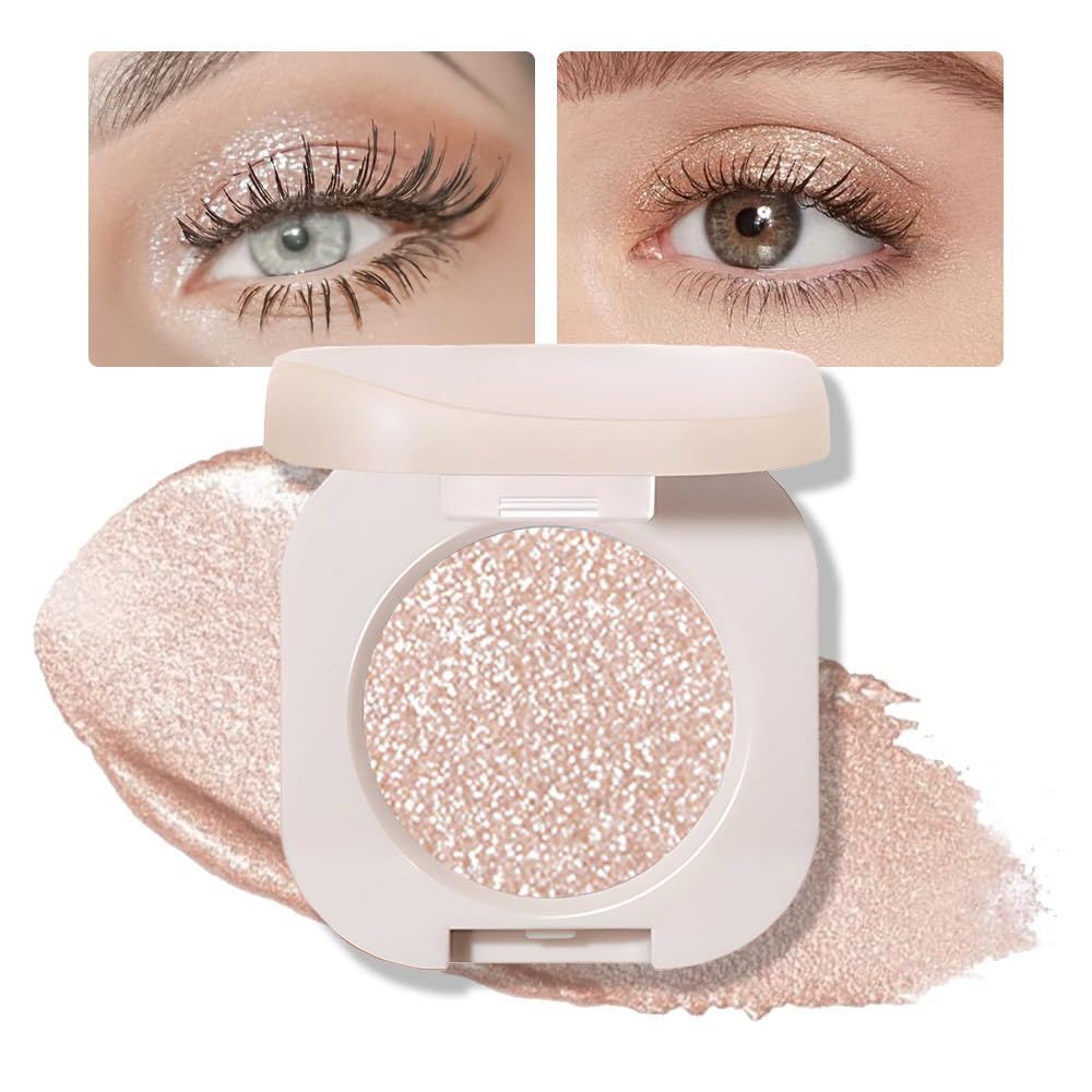 FeiCuiYun Monochrome Glittler Eyeshadow, Light Shimmer eyeshadow, pressed glitter eyeshadow, Glittle Matte Pressed Powder Single Vegan Eyeshadow Talc, Paraben &amp; Cruelty Free, Light Brown Glitter(11)