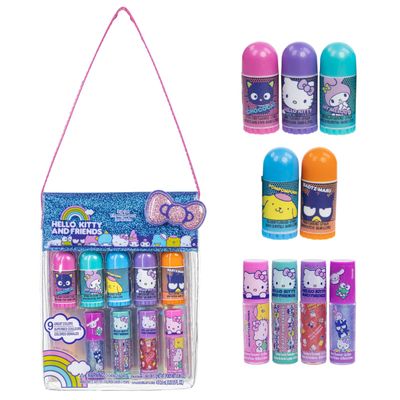 Townley Girl Hello Kitty and Friends 5 Pk Lip Balm and 4 Pk Lip Gloss Set wBag, Makeup Cosmetic Set for Kids and Girls, Ages 3, Perfect for Parties, Sleepovers &amp; Makeovers