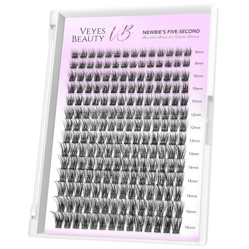 VEYESBEAUTY Lash Clusters Individual Eyelash Extensions Thin &amp; Invisible Band DIY False Eyelashes for Self-application Newbie's Five-Second Series Wispy Lash Tray, Dreamy 8-16mm Mixed Length