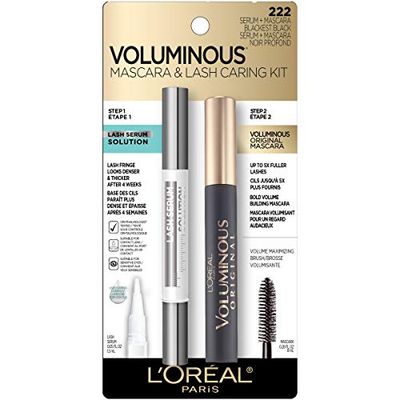 L&#39;Oreal Paris Lash Serum  Voluminous Washable Blackest Black Mascara 0.25 Fl Oz Double pack