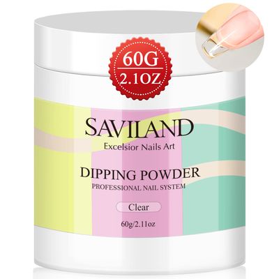 SAVILAND Clear Dip Powder - 2.1 oz 60g Dipping Powder Clear Nails Dip Powder Set for French Nail Art Starter Manicure, Strengthen Nail, Easy for Nail Beginners to Use No Nail Lamp Needed