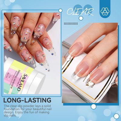 SAVILAND Clear Dip Powder - 2.1 oz 60g Dipping Powder Clear Nails Dip Powder Set for French Nail Art Starter Manicure, Strengthen Nail, Easy for Nail Beginners to Use No Nail Lamp Needed