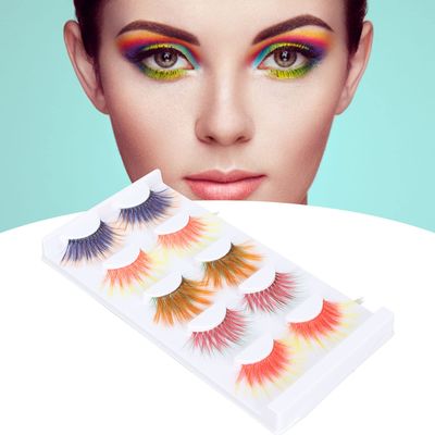 5 Colors Glitter Lashes 6D Fluffy Mink Colored Eyelashes Dramatic Handmade Decorative Eye Lashes Set for Cosplay Halloween Costumes Dressup Party Fake Eyelashes for Makeup Tools