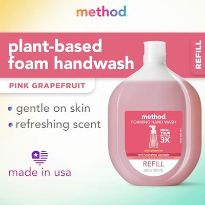 Method Foaming Hand Soap, Refill, Pink Grapefruit, Recyclable Bottle, Biodegradable Formula, 28 oz, (Pack of 1)
