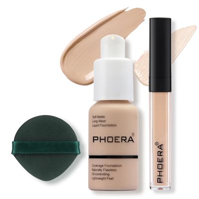 2PC Foundation Makeup&amp;Liquid Concealer,Naturally Liquid Foundation,Full Coverage Mattle Oil-Control Concealer,Multi-Use Makeup Concealer for Acne,Dark Circles(A102102, 30ml3ml)