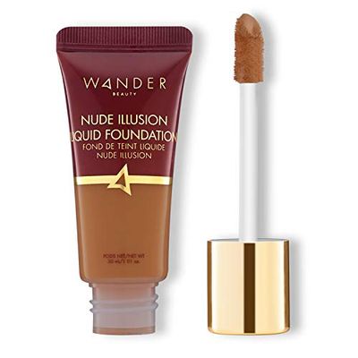 Wander Beauty Nude Illusion Liquid Foundation - Rich Deep - Medium to Full Coverage with Niacinamide &amp; Lotus Extract - Natural Skin Finish - Blurs, Conceals &amp; Contours - Travel-Friendly Tube