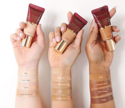 Wander Beauty Nude Illusion Liquid Foundation - Rich Deep - Medium to Full Coverage with Niacinamide &amp; Lotus Extract - Natural Skin Finish - Blurs, Conceals &amp; Contours - Travel-Friendly Tube