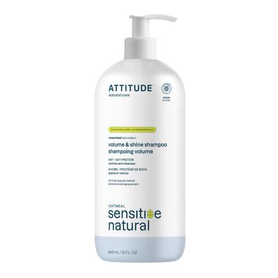 ATTITUDE Hair Shampoo for Sensitive Dry Scalp, EWG Verified, Soothing Oat, For Thin Hair, Naturally Derived Ingredients, Vegan and Plant-Based, Volume and Shine, Unscented, 32 Fl Oz