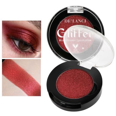 Afflano Single Red Eyeshadow Palette Shimmery, Ultra Pigmented Red Glitter Eyeshadow, Sparkly Duo Chrome Dark Red Makeup Eye Shadow Powder, Multi-Dimensional Eyes Look Goth Christmas Makeup