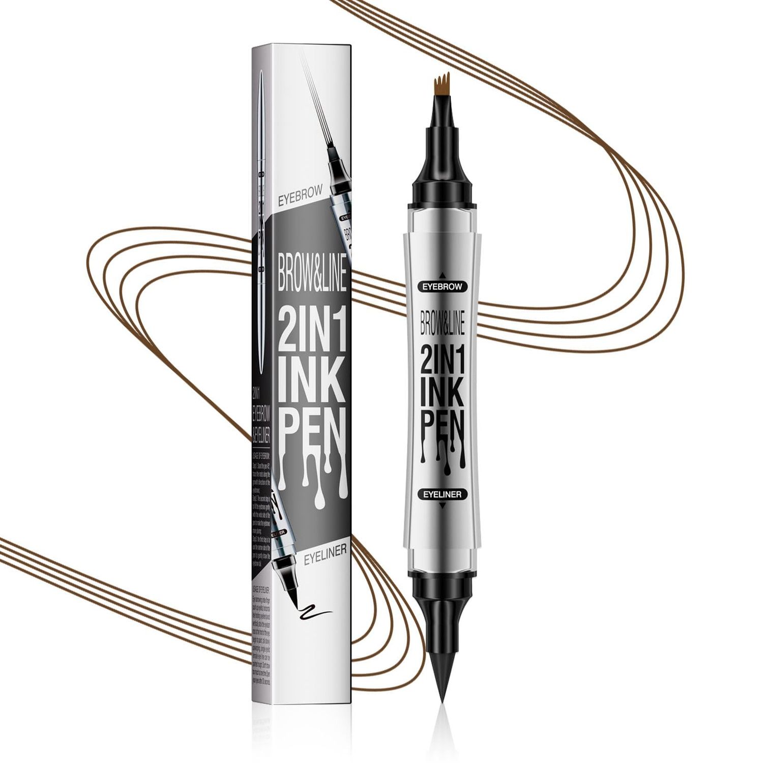 Microblading Eyebrow Pen - Eyebrow Pencil Magical 2-in-1 Dual-Ended Brow Pencils with 4-Fork-Tip &amp; Precise Brush-Tip, Create Natural Hair-Like Brows &amp; Eyeliner for Women, Last All-Day (Dark Brown)