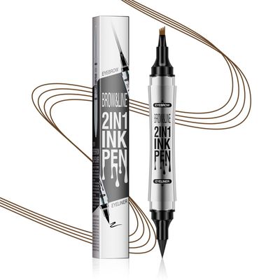 Microblading Eyebrow Pen - Eyebrow Pencil Magical 2-in-1 Dual-Ended Brow Pencils with 4-Fork-Tip &amp; Precise Brush-Tip, Create Natural Hair-Like Brows &amp; Eyeliner for Women, Last All-Day (Dark Brown)