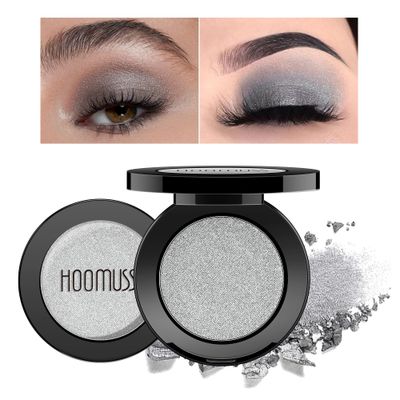 HOOMUSS Silver Eyeshadow Single Handmade Shimmer Gothic Eye Sahdow Makeup Palette for Halloween, High Pigmented &amp; Long Lasting, Intense Color Silver Eyes (Silver)