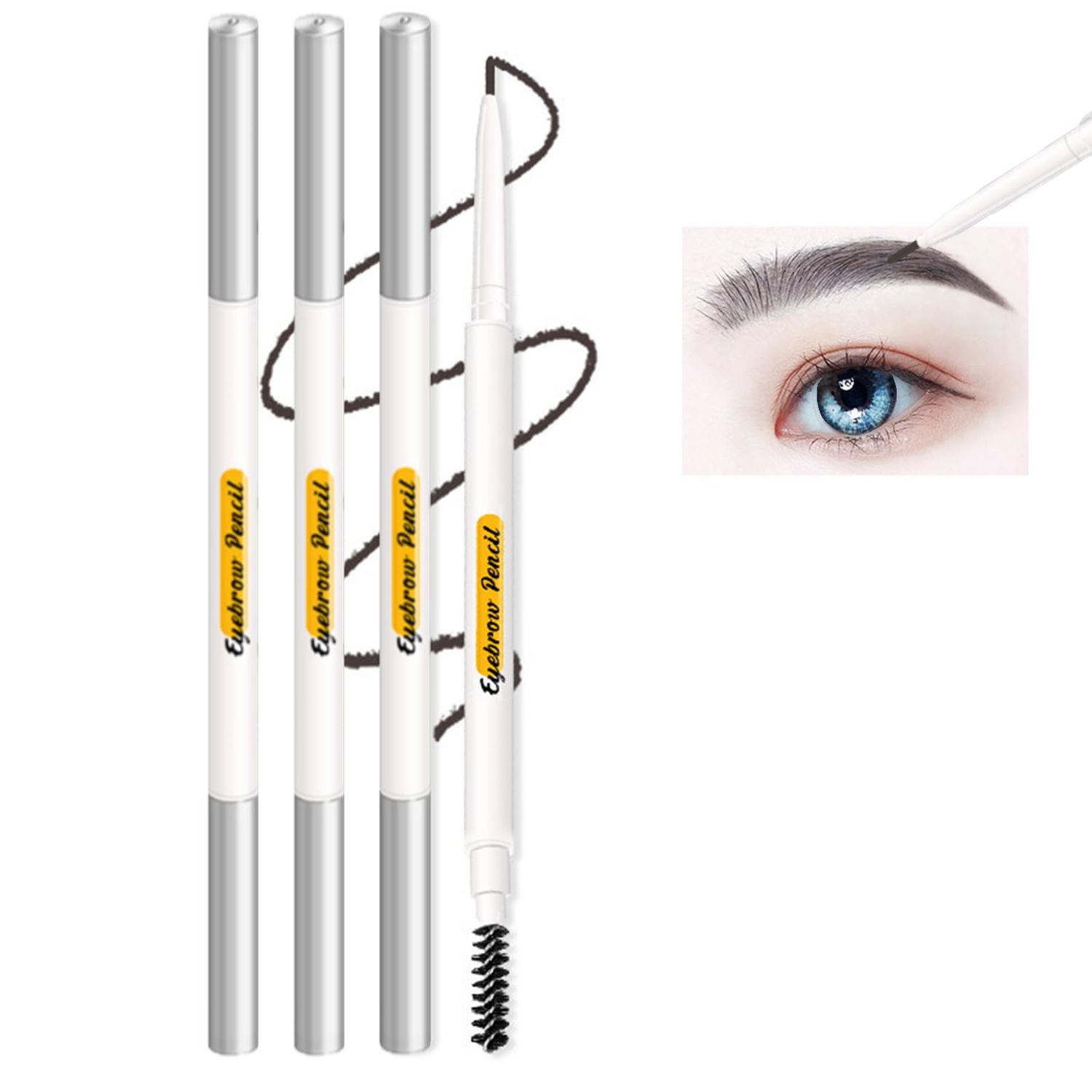 Eyebrow Pencil,4 PCS Waterproof Micro Brow Pencil Dual-Ended,Professional Eyebrow Pen with Spoolie Brush.(#05 Black 4PCS)