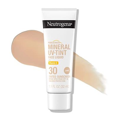 Neutrogena Purescreen Tinted Sunscreen for Face with SPF 30, Broad Spectrum Mineral Sunscreen with Zinc Oxide and Vitamin E, Water Resistant, Fragrance Free, Light, 1.1 fl oz