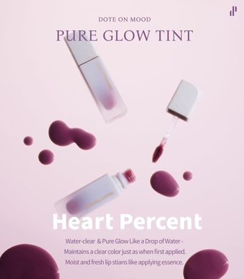 Heart Percent Dote On Mood Pure Glow Tint, Watery &amp; Lightweight Moisturizing Lip Stain Long Lasting Liquid Lipstick 6.8g, #08. Plum Mauve