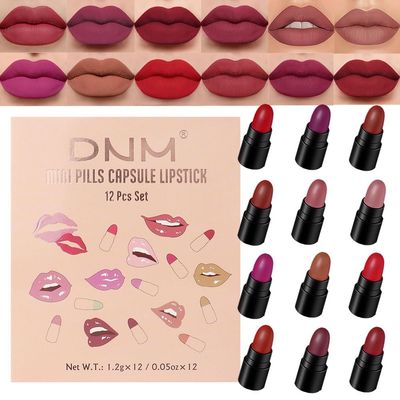 evpct 12Pcs Mini Pills Lipstick Capsule Set for Women Waterproof Long Lasting Dark Ruby Deep Wine Mauve Red Purple Nude Brown Matte Small Magic Permanent Lipstick 24 Hour Lipstick Bulk Samples 02