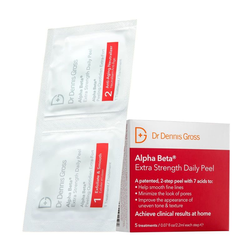 Dr Dennis Gross Alpha Beta Extra Strength Daily Peel | 2 Step Daily Treatment to Boost Radiance, Refine Pores, Clear Breakouts, and Smooth Lines &amp; Wrinkles | 5 Treatments