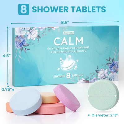 CalmNFiz Shower Steamers 8 Pack Set Shower Bombs Tablets in Box with 8 Fragrances with Shea Butter for Self-Care & Relaxation, Idea for Women and Men