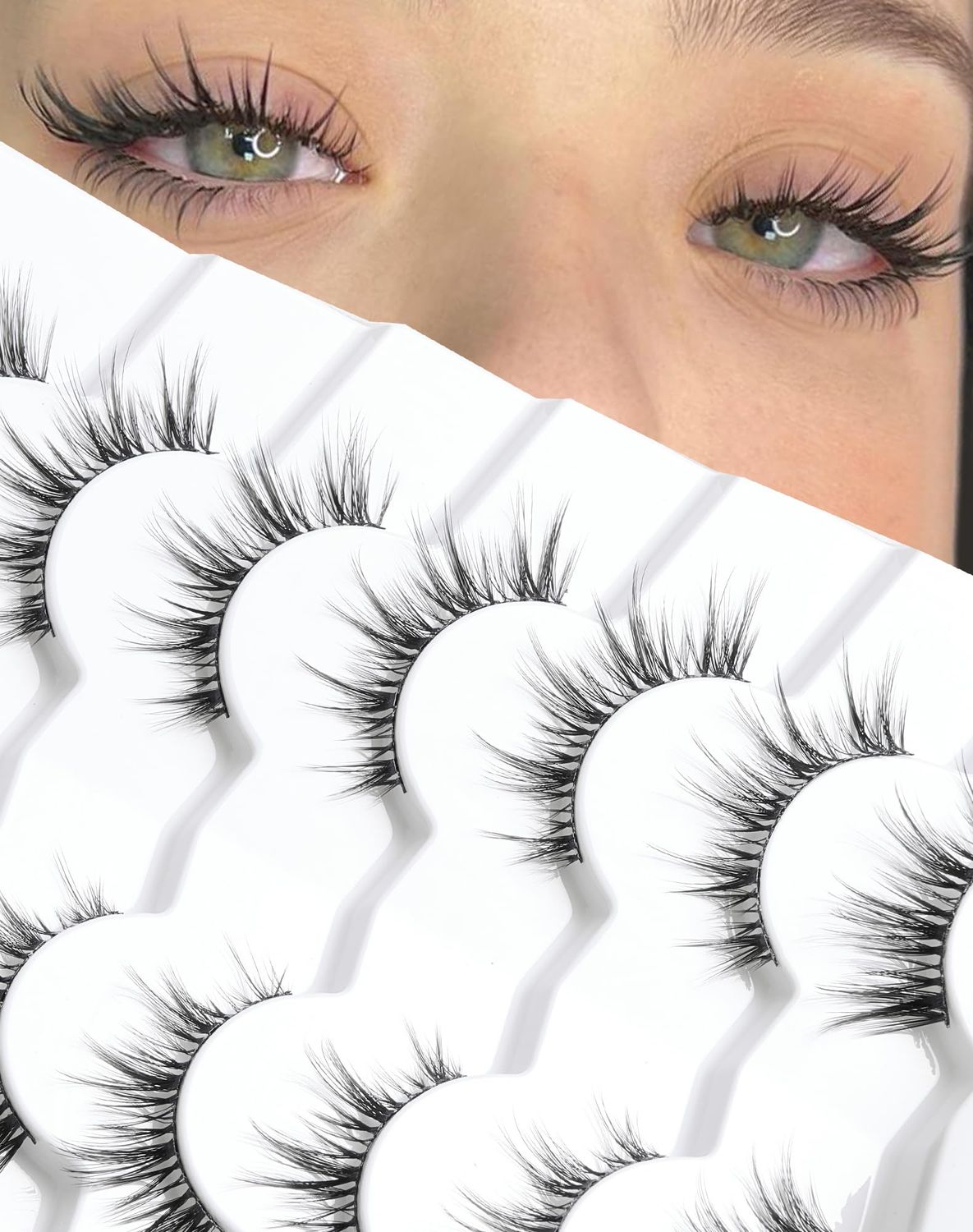 Natural Lashes That Look Like Extensions Strip Lashes Natural Look Thin Band Wispy Eyelashes 13mm Cat Eye False Eyelashes Foxy Eye Lashes 12 mm 7 Pairs S10