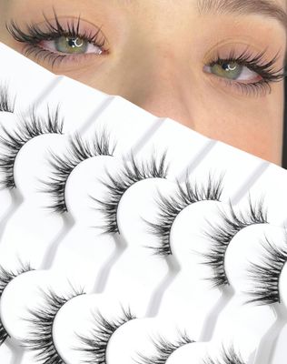 Natural Lashes That Look Like Extensions Strip Lashes Natural Look Thin Band Wispy Eyelashes 13mm Cat Eye False Eyelashes Foxy Eye Lashes 12 mm 7 Pairs S10