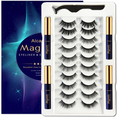 Alcastar Magnetic Eyelashes Natural Look,Magnetic Lashes With Eyeliner,magnetic eyelash kit,Easy Reusable Magnet Lashes,Waterproof, Long Lasting,Cruelty Free,10 pairs