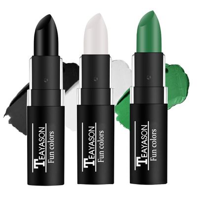 GL-Turelifes 3 Pcs Face Body Paint Stick Black Facial Painting Set, Eye Black Stick Football Baseball, Waterproof facial Paint Stick for Halloween Skeleton Skull Clown Makeup (BlackWhiteGreen)