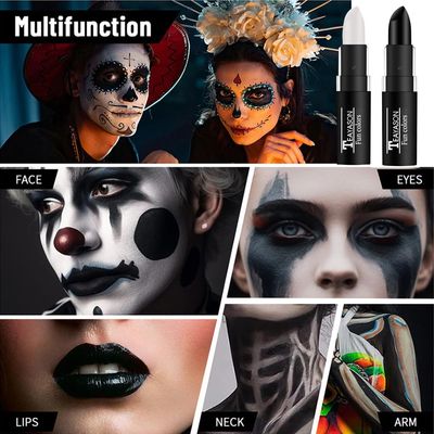 GL-Turelifes 3 Pcs Face Body Paint Stick Black Facial Painting Set, Eye Black Stick Football Baseball, Waterproof facial Paint Stick for Halloween Skeleton Skull Clown Makeup (BlackWhiteGreen)