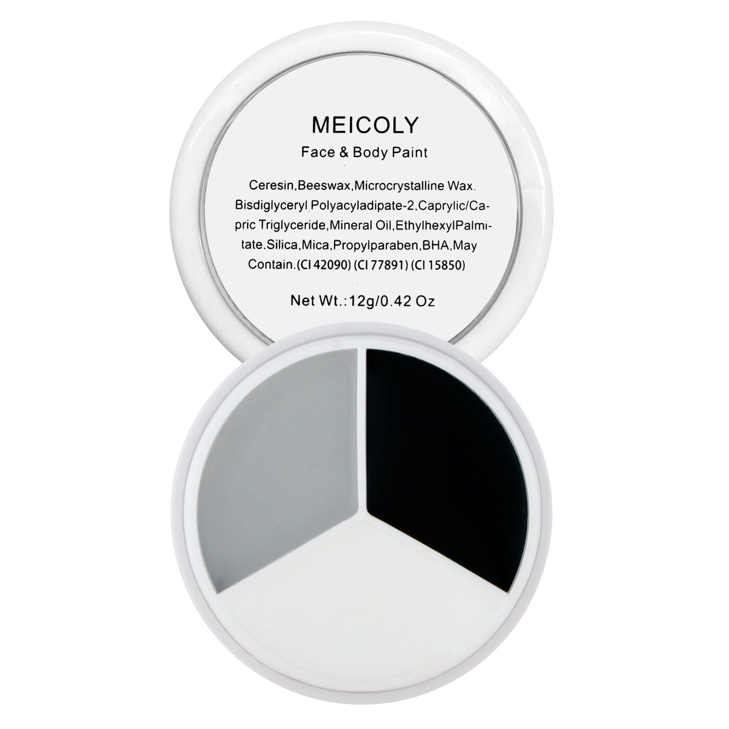 MEICOLY Black White Light Grey Face Body Paint Palette,Halloween Zombie Skeleton Makeup Face Paint,Clown Black White Makeup for Adults and Kids,Professional Body Paint Face Painting for SFX Cosplay