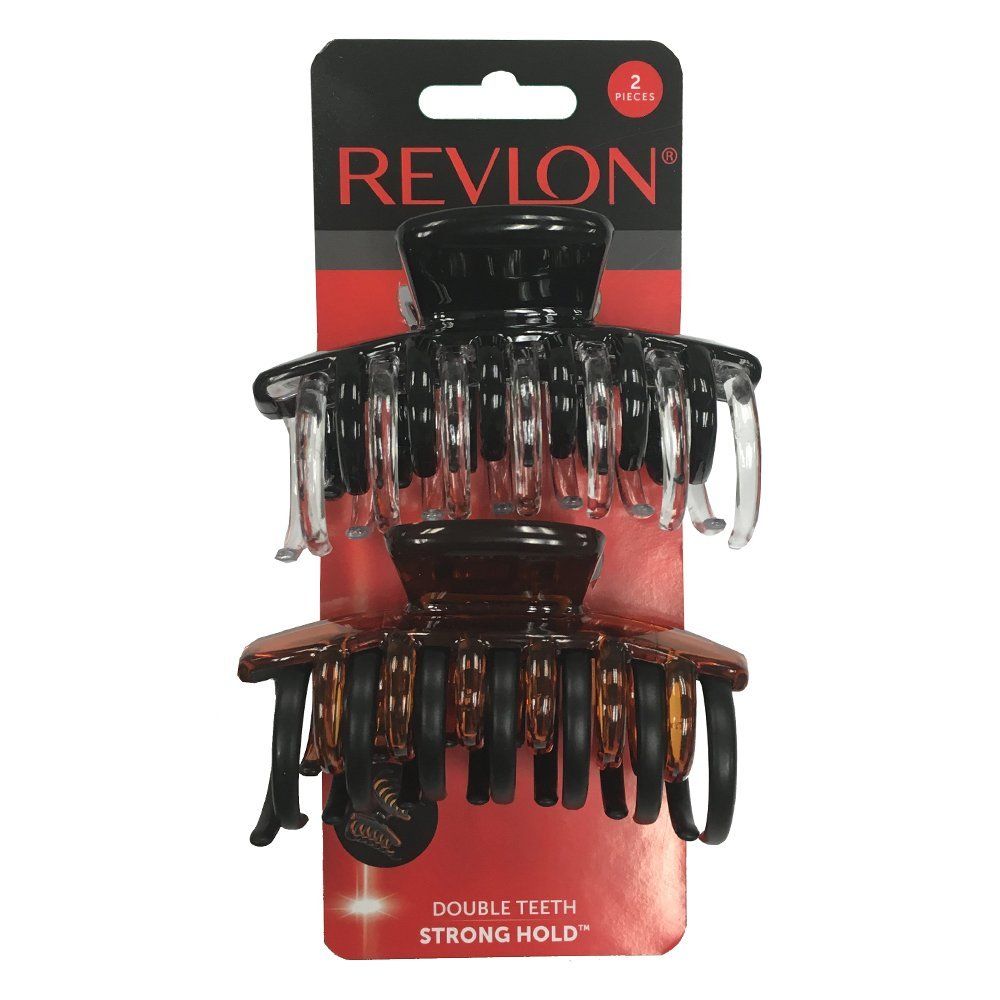 Revlon Strong Hold Hair Claw Clips, BrownBlack, 2 Count (Pack of 1)