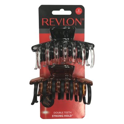 Revlon Strong Hold Hair Claw Clips, BrownBlack, 2 Count (Pack of 1)