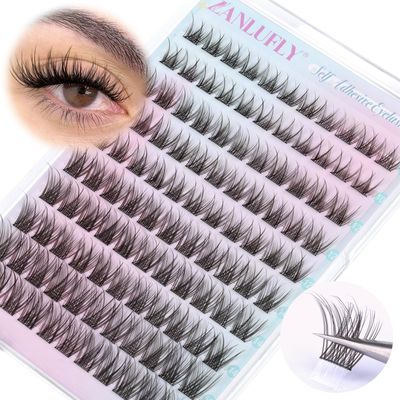 Self Adhesive Eyelashes Natural Self Adhesive Lash Clusters Pre glued Eyelash Clusters zanlufly No Glue Needed Lashes Wispy C Curl Cluster Eyelash extensions 10-16MM Individual Lashes