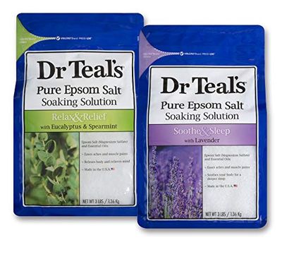 Dr Teal&#39;s Epsom Salt Bath Soaking Solution Gift Set (Eucalyptus and Lavender 2 Pack, 3lb Each) - Soothe and Sleep &amp; Relax and Relief - Soothe Achy Muscles at Home - Pure Epsom Salts &amp; Essential Oils