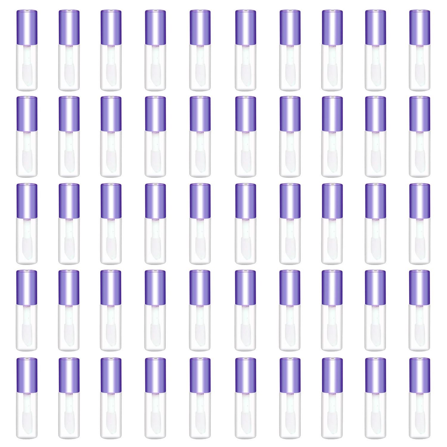 Mydio 50 Pack 1.2ML Clear Mini Lip Gloss Tube Empty Lip Balm Containers With Purple Lid for Lipstick (Purple)