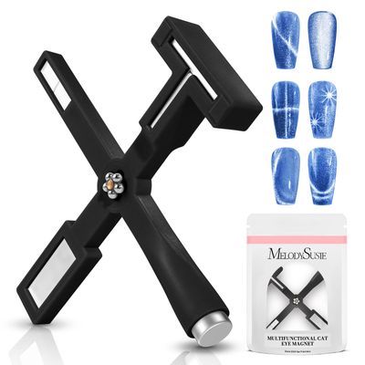 MelodySusie 5 in 1 Nail Magnet, Multifunctional Cat Eye Gel Nail Polish Magnet for Nail Art, Strong Magnetic Nail Polish Magnets Nail Design Tools (Black)
