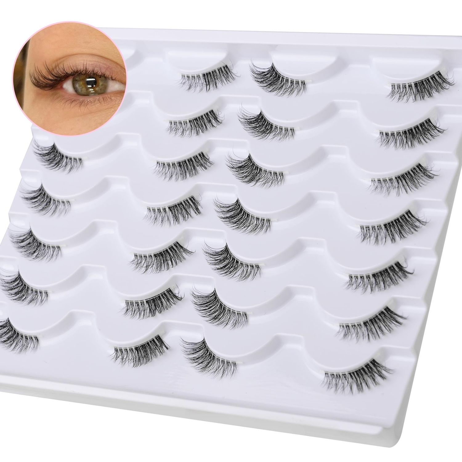 Half Lashes Natural Look Wispy 34 False Eyelashes Fluffy Clear Band False Cat Eye Lashes that Look Like Extensions Soft Handmade Reusable Half Eyelashes 14 Pairs Pack