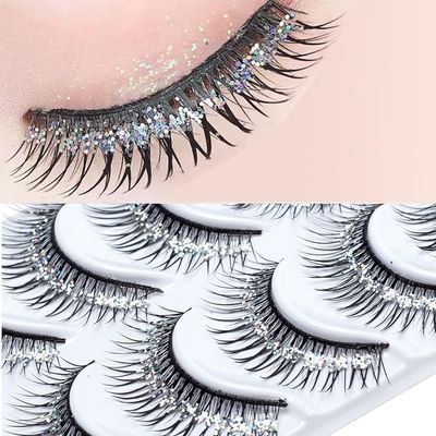 Rneracle Sparkling Glitter Sequins Lashes - 5 Pairs of Lash Extension, Natural Wispy False Eyelashes for Eye Enhancement, Individual Natural Lashs, For a dramatic look - Perfect for Anyone !