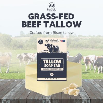 Beef Tallow Soap Bar - All Natural Grass Fed Tallow Soap Unscented - Moisturizing Face & Body Wash Great for Eczema, Dry, Itchy, Sensitive Skin - Handcrafted Bath Soap for Adults, Kids, Made in USA