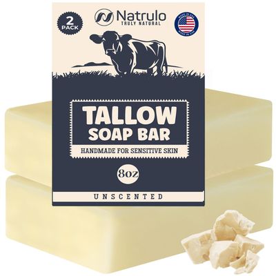 Beef Tallow Soap Bar - All Natural Grass Fed Tallow Soap Unscented - Moisturizing Face &amp; Body Wash Great for Eczema, Dry, Itchy, Sensitive Skin - Handcrafted Bath Soap for Adults, Kids, Made in USA