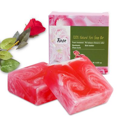 2 PCS Yoni Soap Bars for Women, 100% Handmade Natural Yoni Bar PH Balanced &amp; V Cleansing Bar Soap for Women, All Natural Soap Bar with Bubble Foam Net, Yoni Wash Away Odor 3.53oz100g (pink)